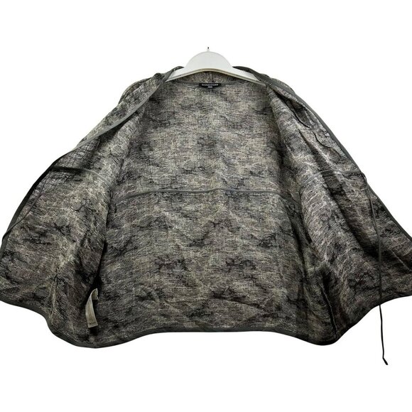 Eileen Fisher Petite Open-Front Jacket Gray & Black Abstract Design Linen Blend - Picture 3 of 8